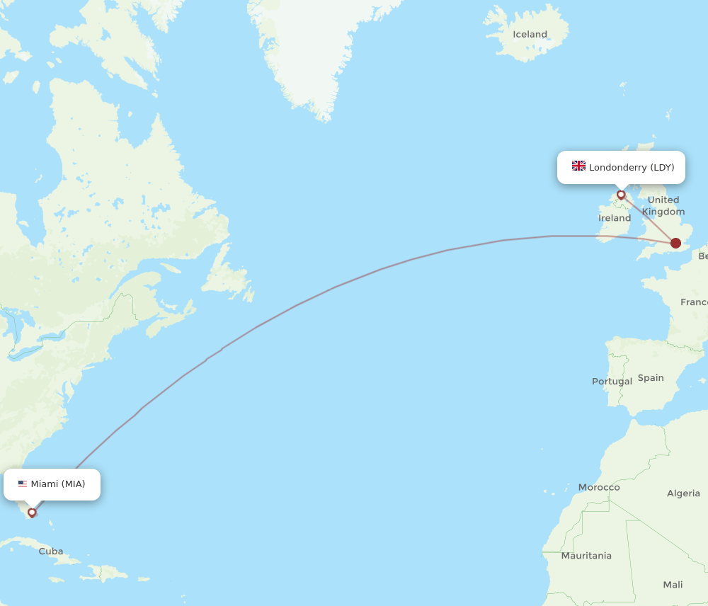 MIA-LDY flight routes