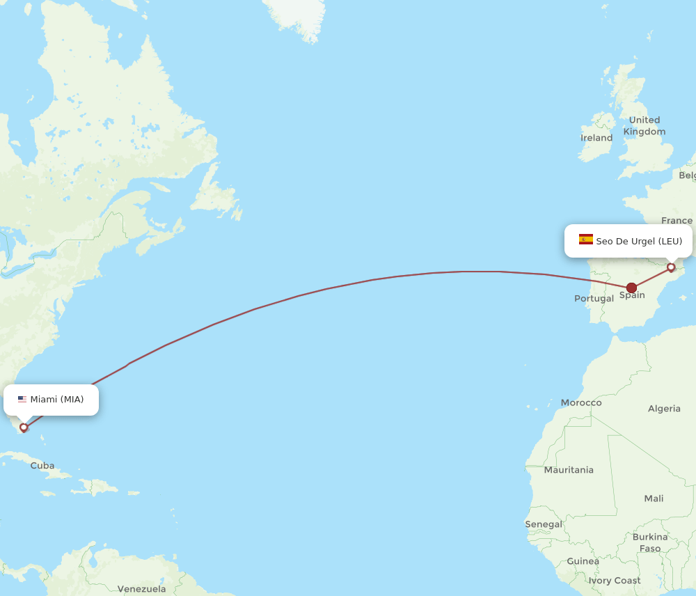 MIA to LEU flights and routes map