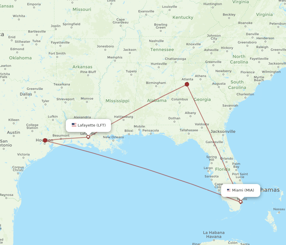 MIA-LFT flight routes