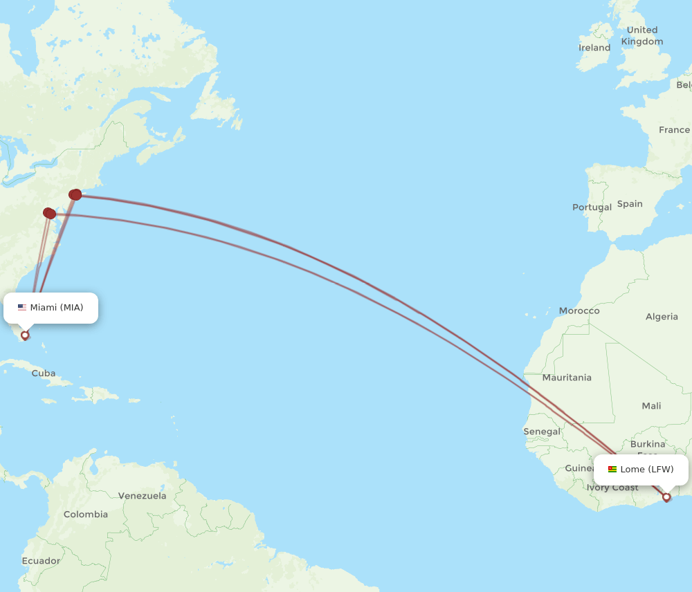 MIA-LFW flight routes