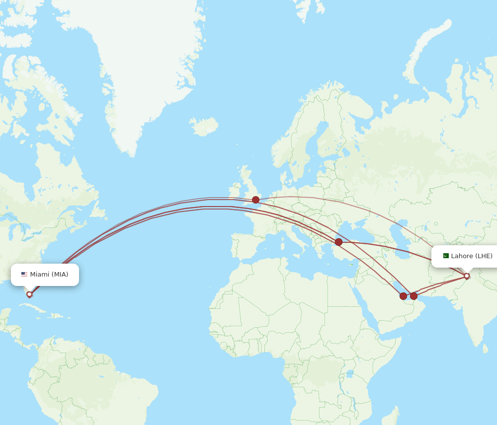 MIA-LHE flight routes