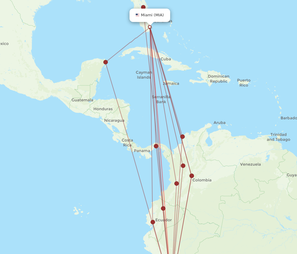 MIA to LIM flights and routes map