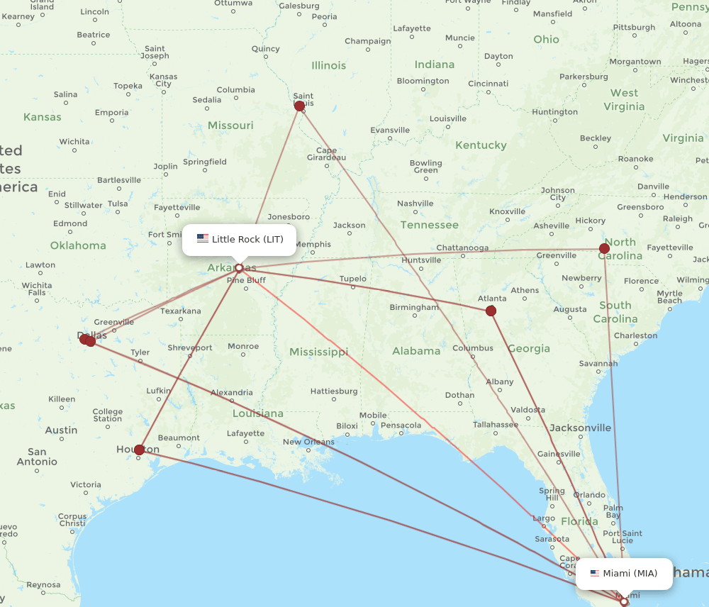MIA-LIT flight routes