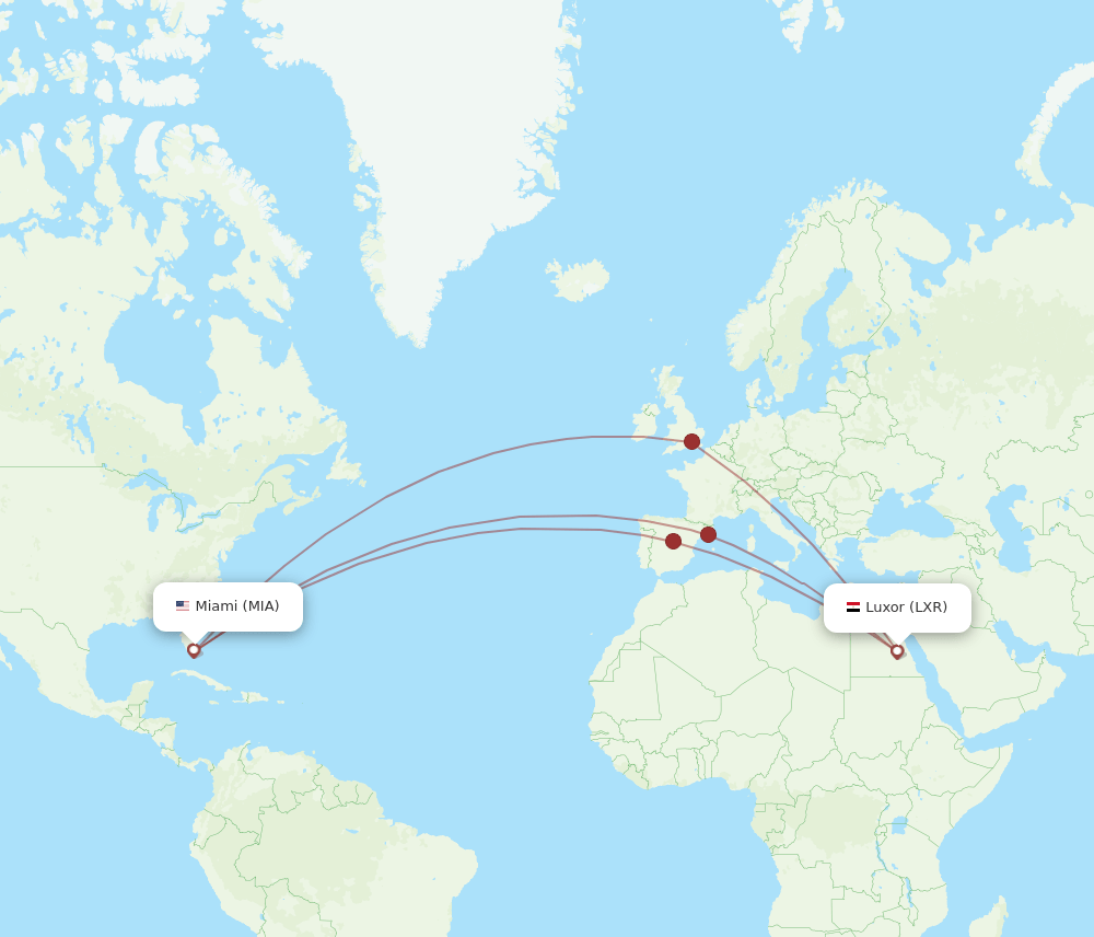 MIA-LXR flight routes