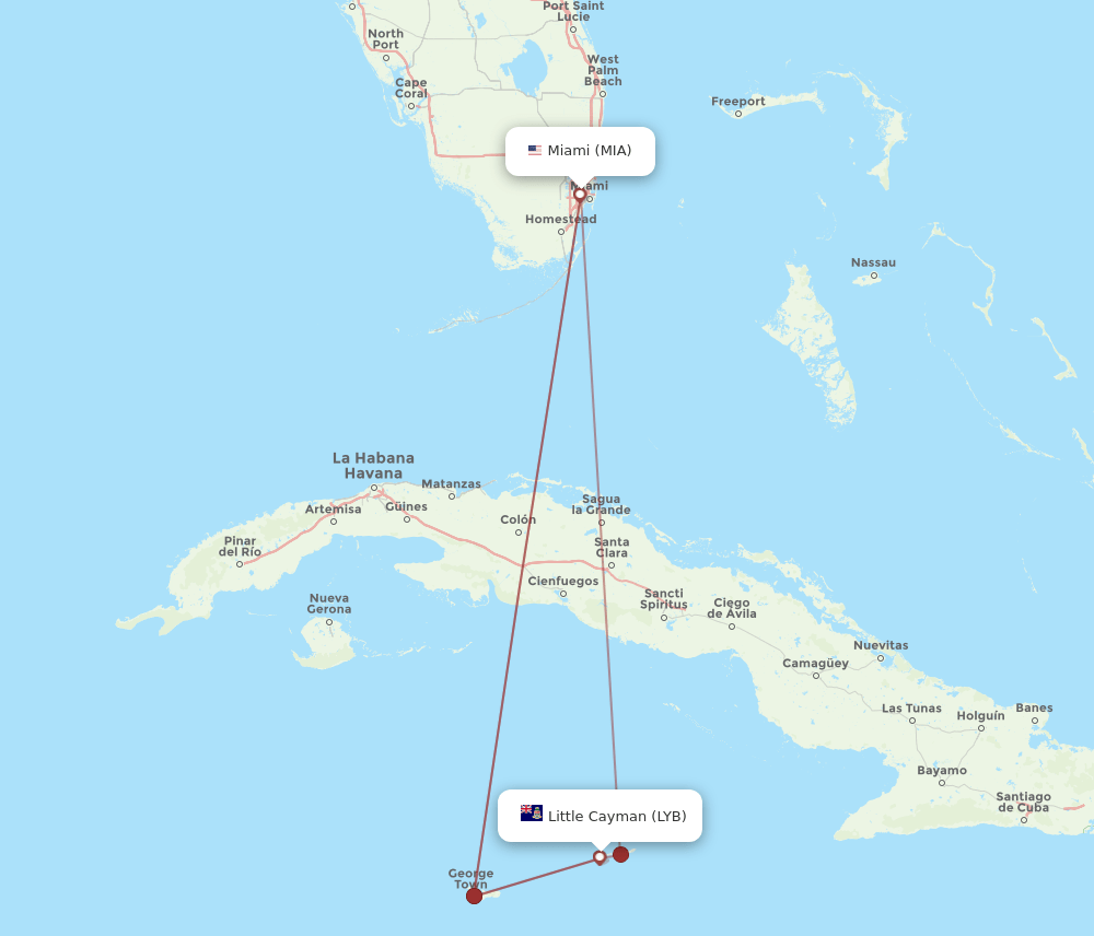 MIA-LYB flight routes