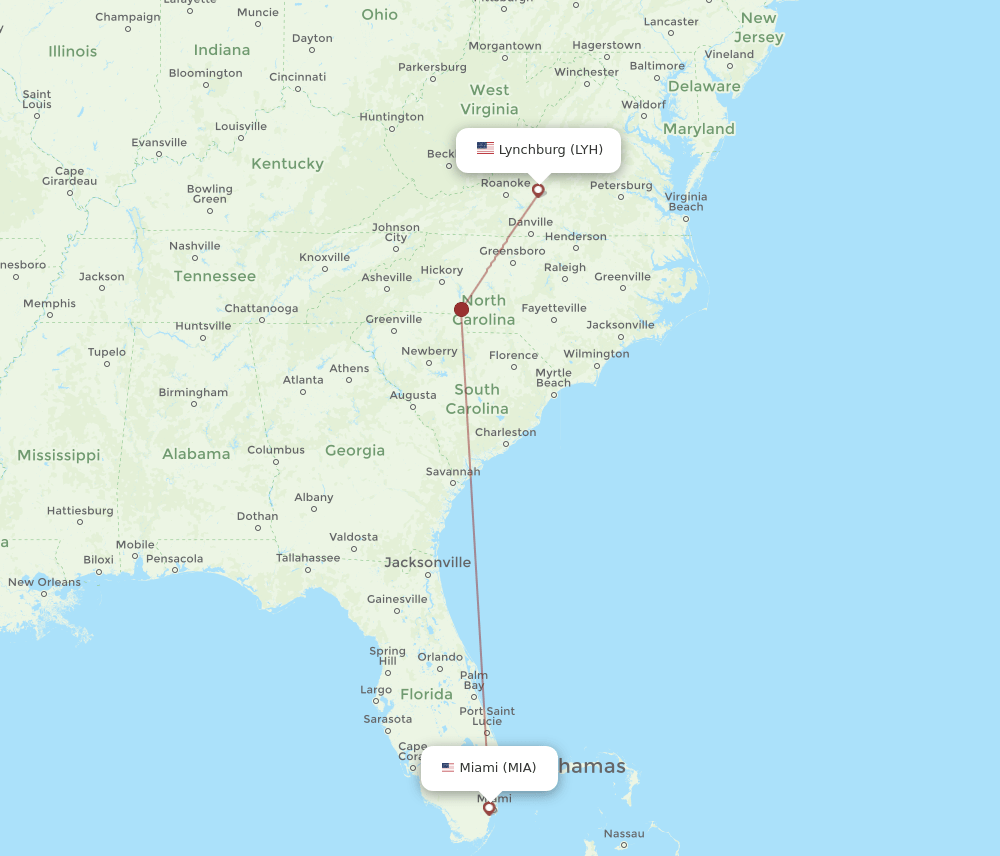 MIA-LYH flight routes