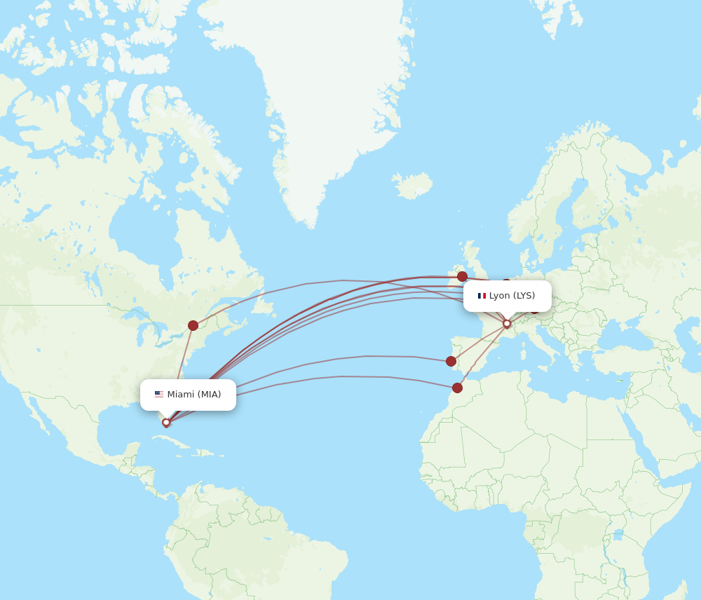 MIA to LYS flights and routes map