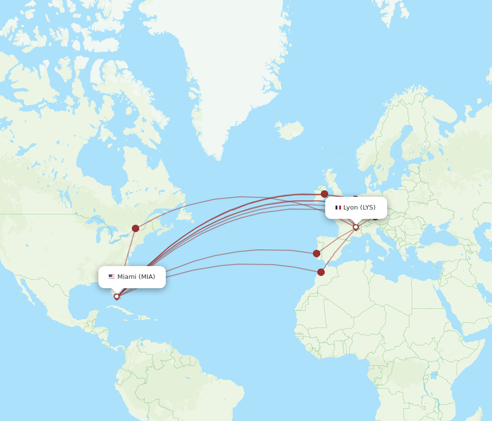 MIA-LYS flight routes