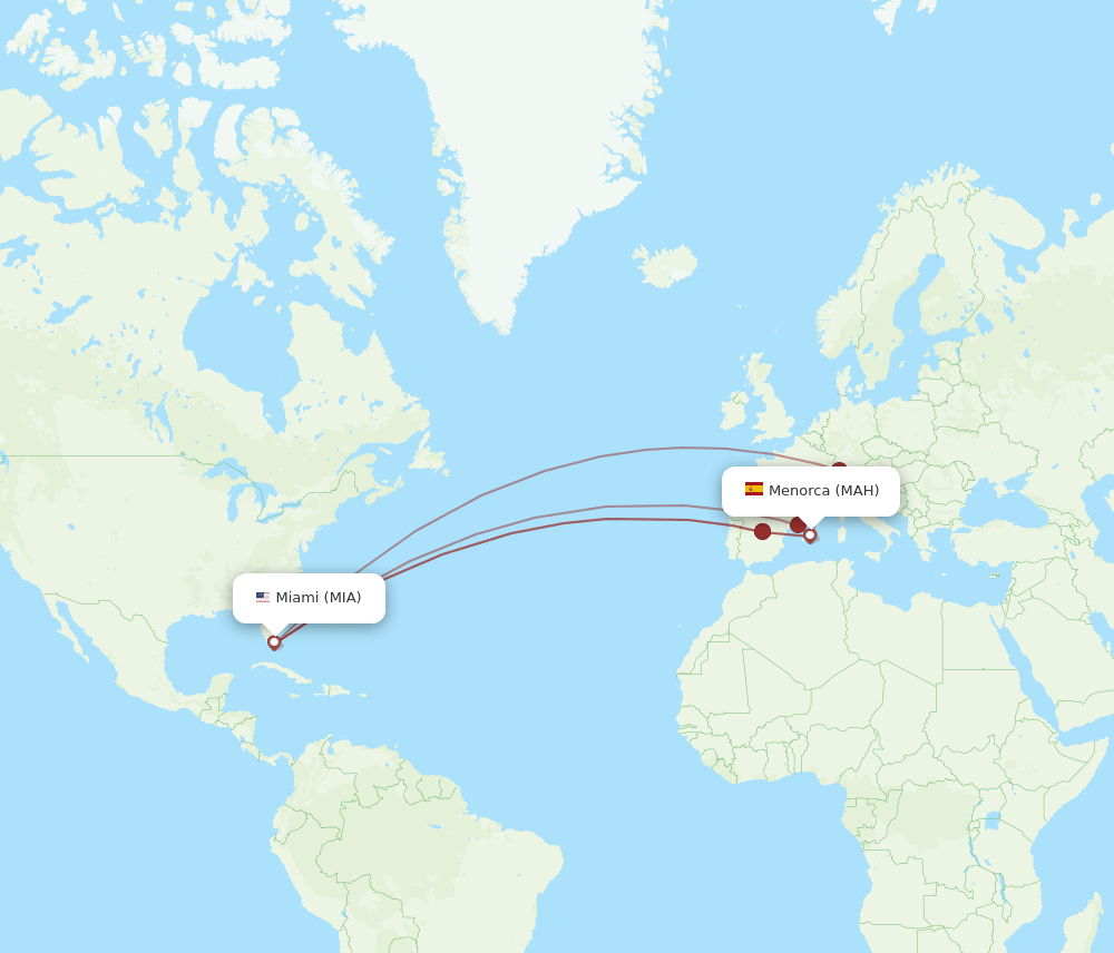 MIA to MAH flights and routes map