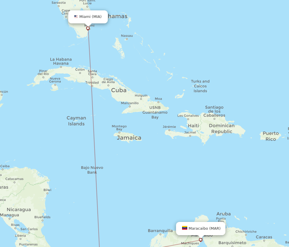 MIA to MAR flights and routes map