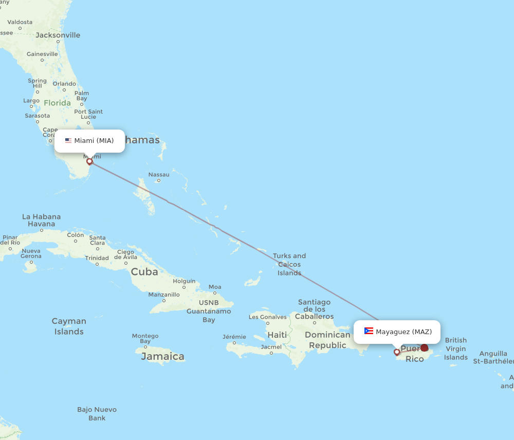 MIA-MAZ flight routes