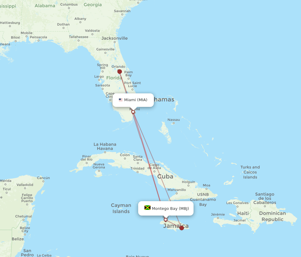 MIA-MBJ flight routes