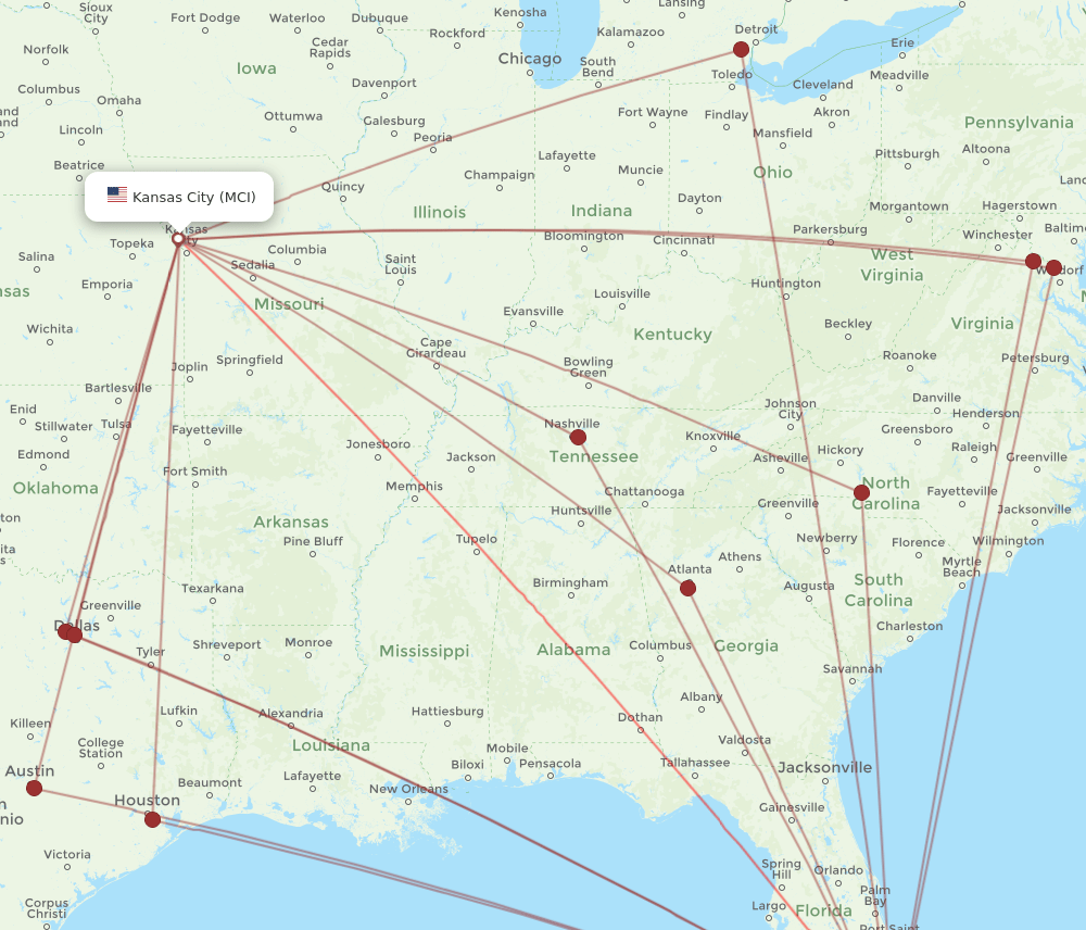 MIA-MCI flight routes