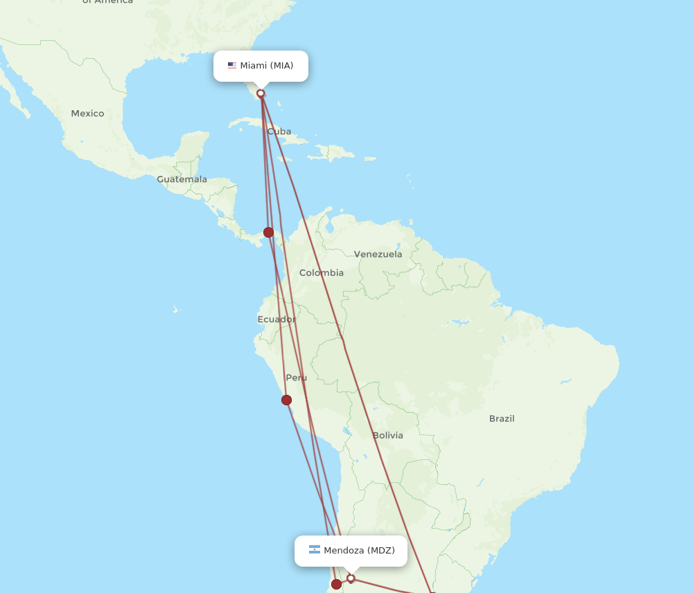 MIA to MDZ flights and routes map