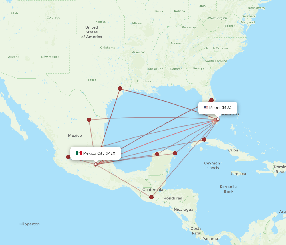 MIA-MEX flight routes