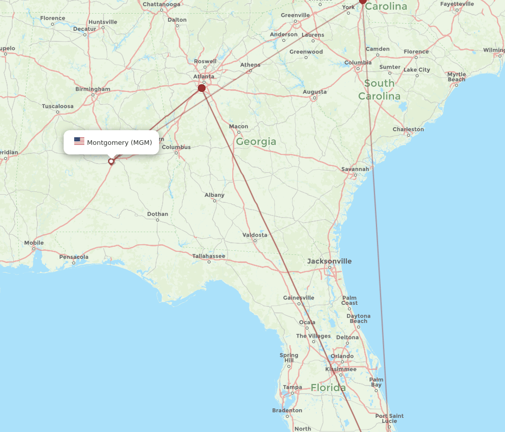 MIA-MGM flight routes