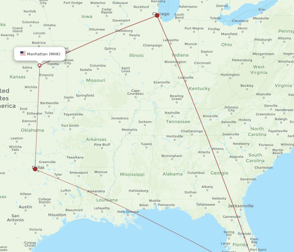 MIA-MHK flight routes