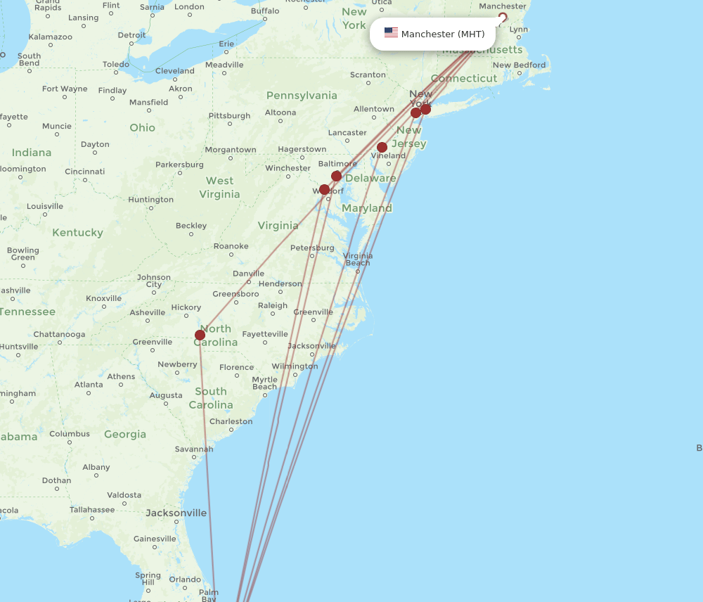 MIA-MHT flight routes