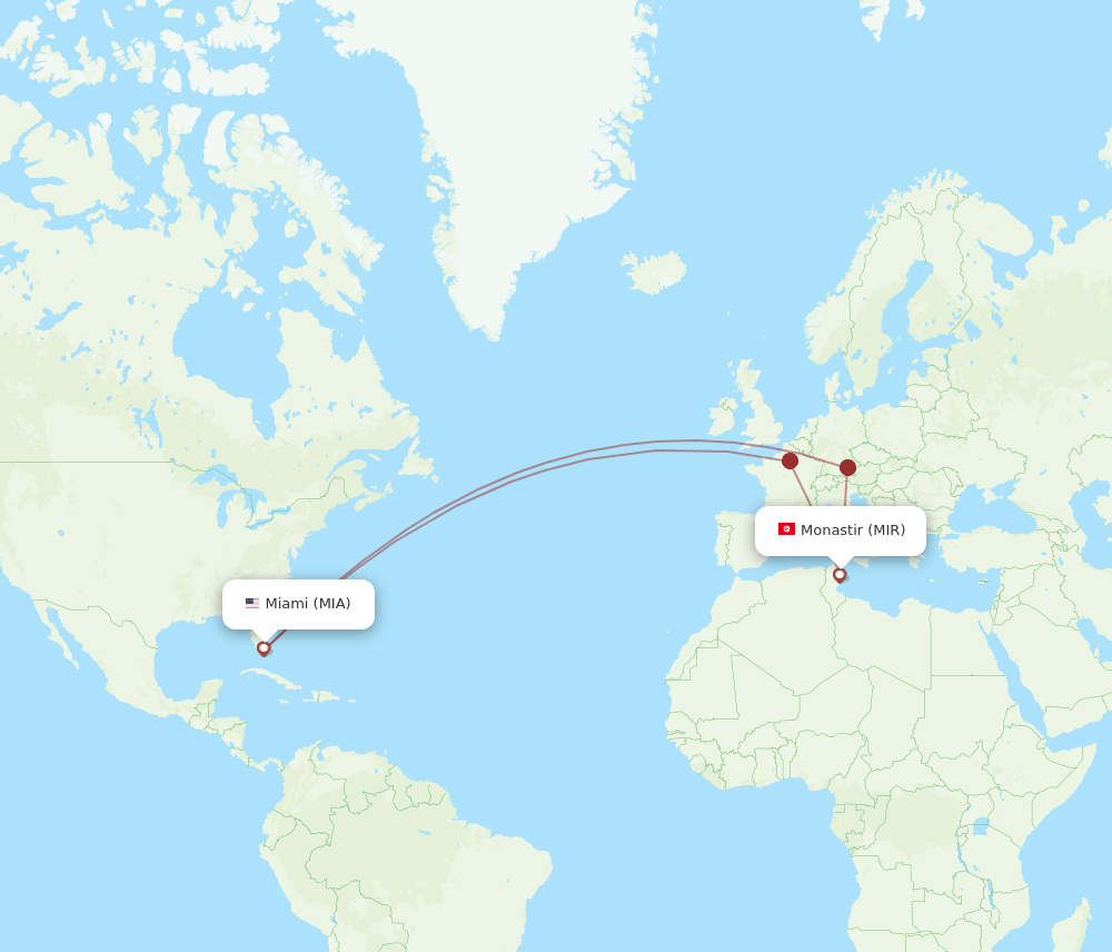 MIA-MIR flight routes