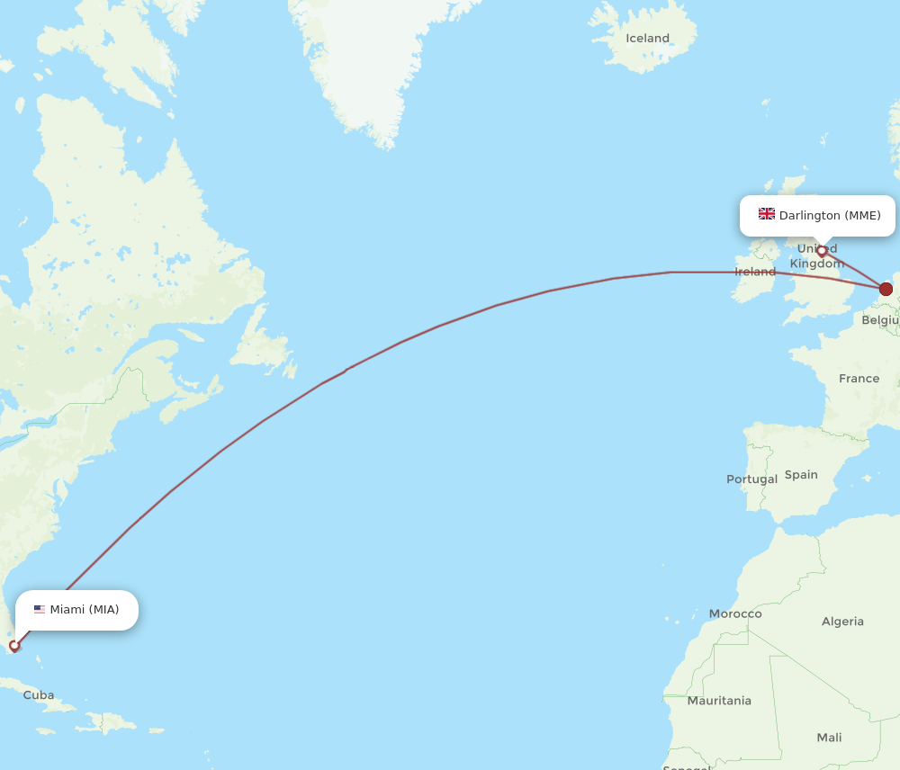 MIA-MME flight routes