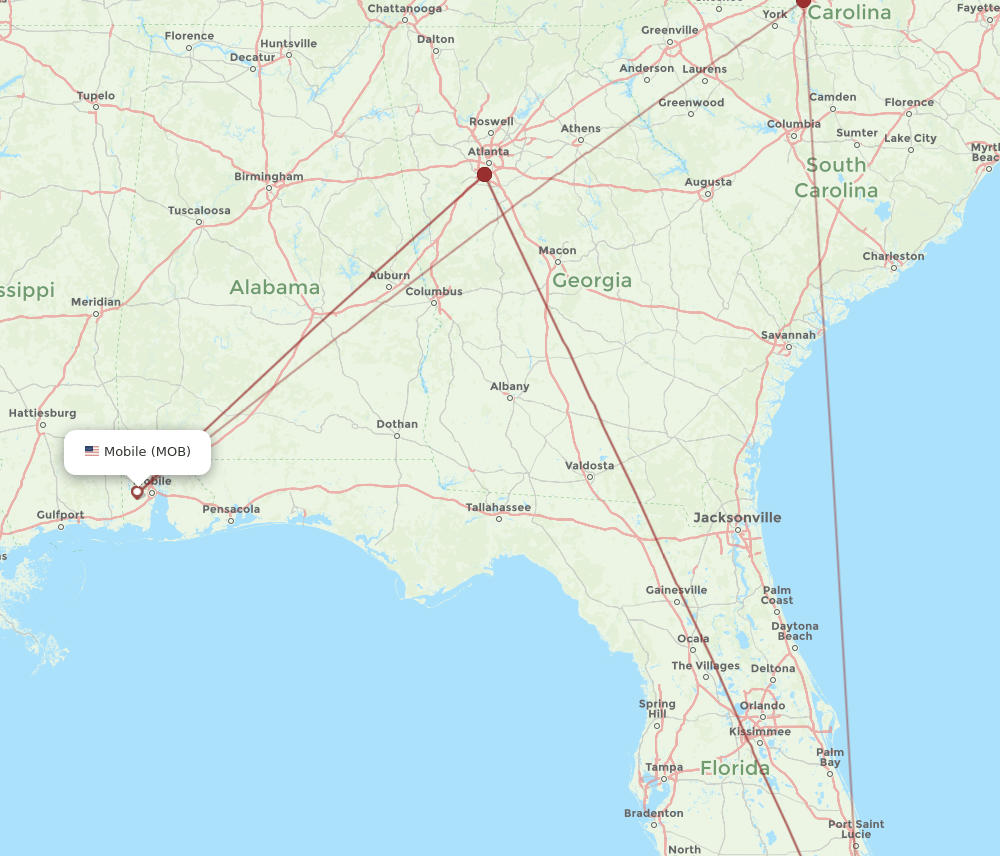 MIA to MOB flights and routes map