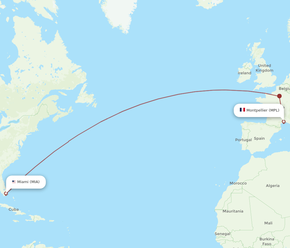 MIA to MPL flights and routes map