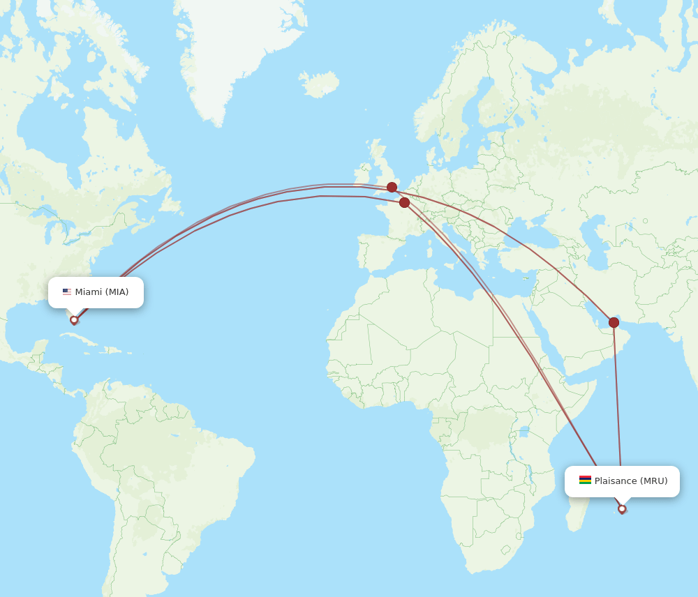 MIA-MRU flight routes