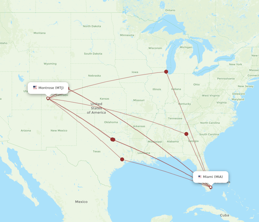 MIA to MTJ flights and routes map