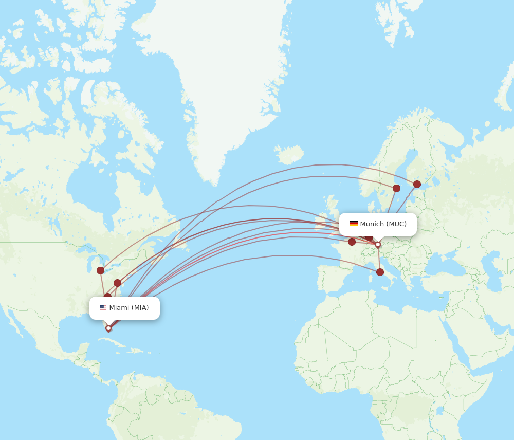 MIA to MUC flights and routes map