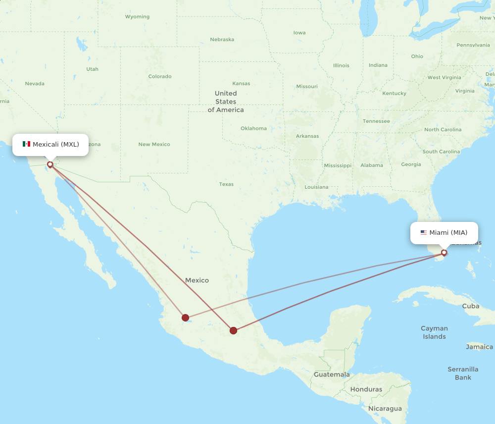 MIA-MXL flight routes