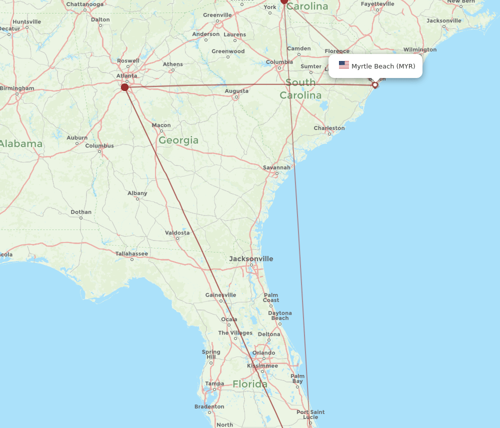 MIA-MYR flight routes