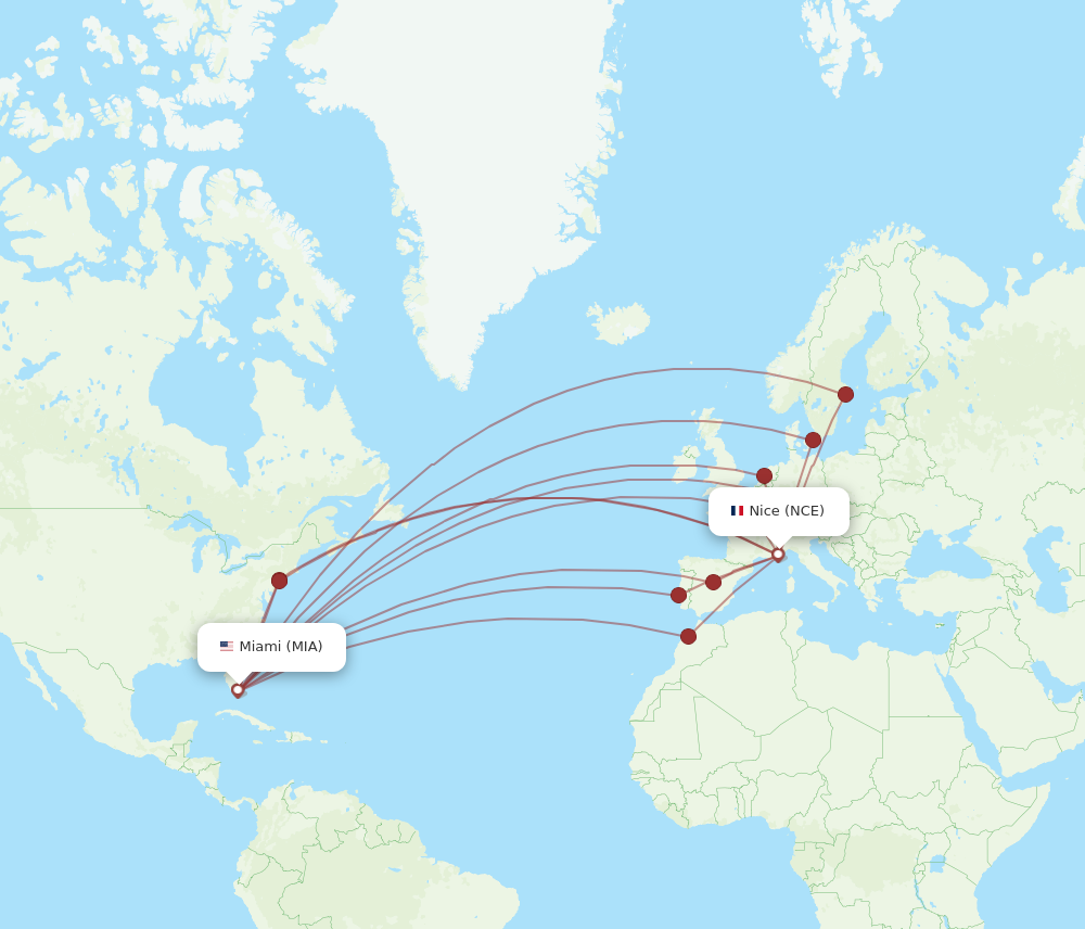 MIA to NCE flights and routes map