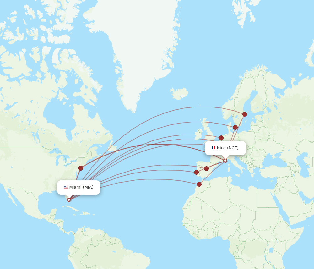 MIA-NCE flight routes