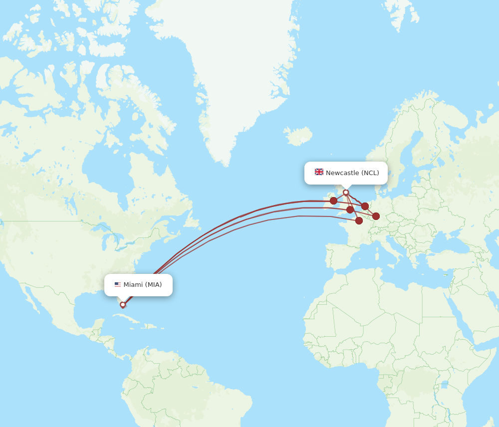 MIA-NCL flight routes