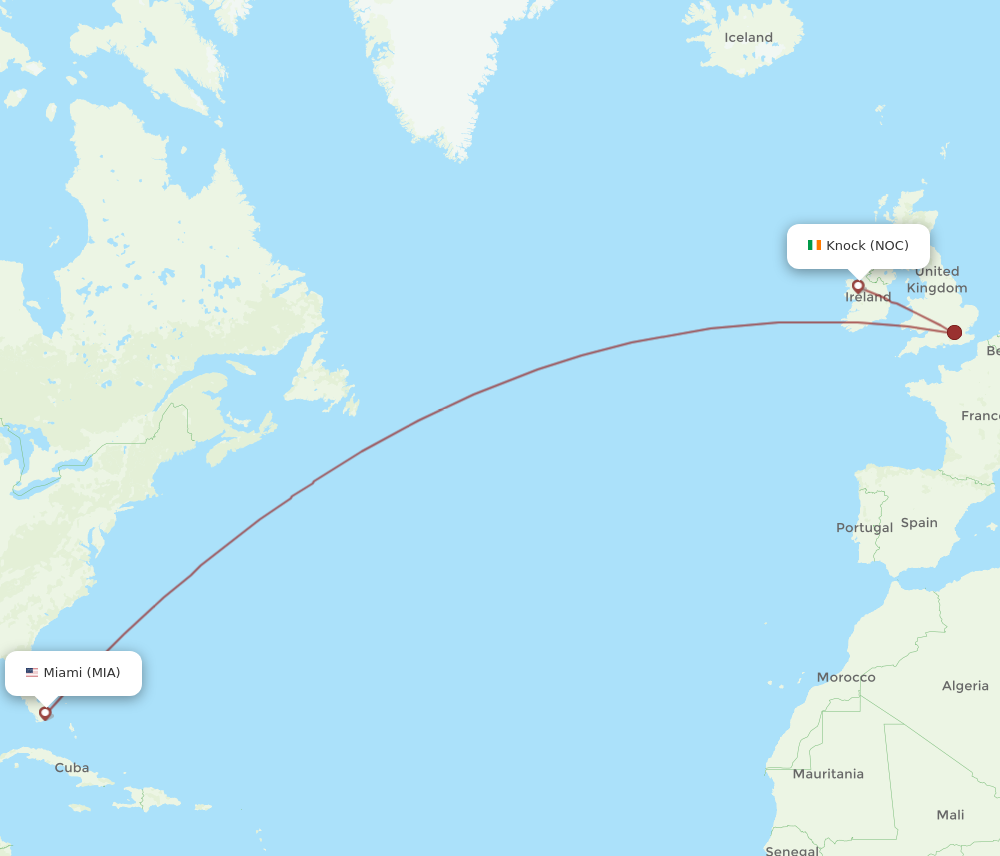 NOC to MIA flights and routes map