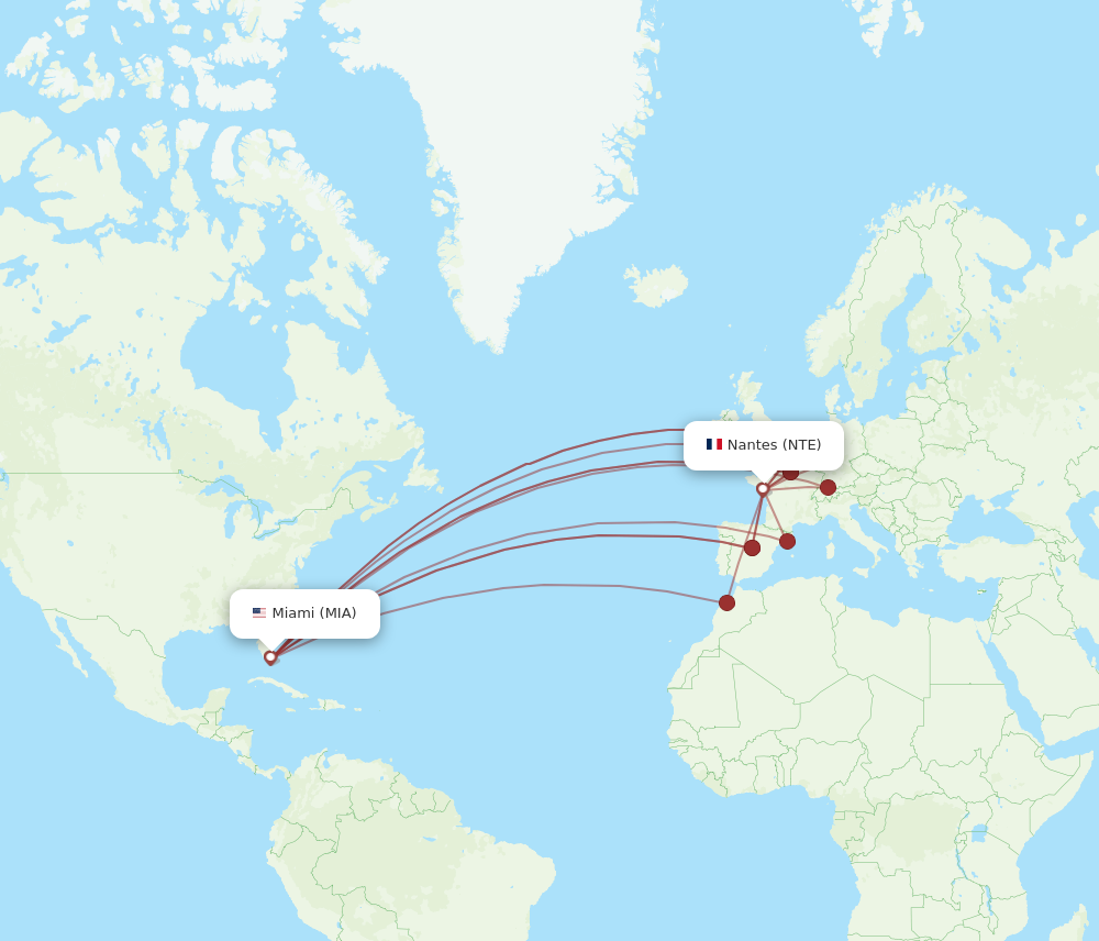 MIA to NTE flights and routes map