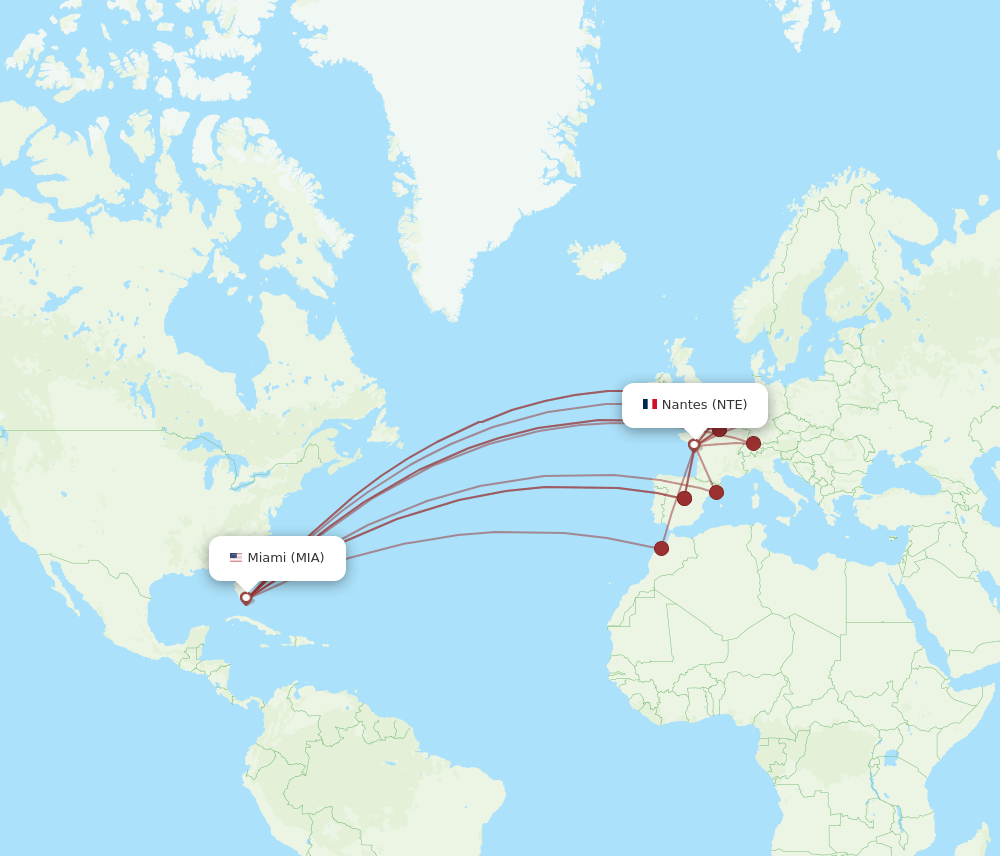 MIA-NTE flight routes