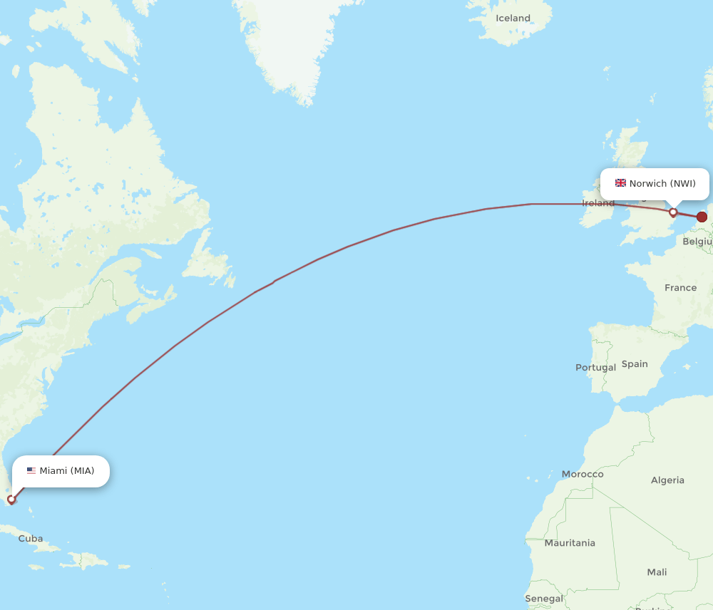 MIA-NWI flight routes