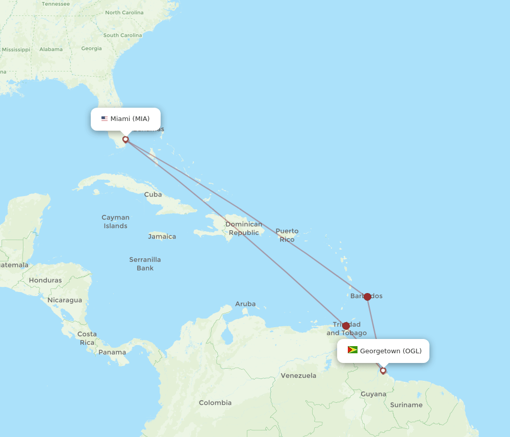 MIA-OGL flight routes