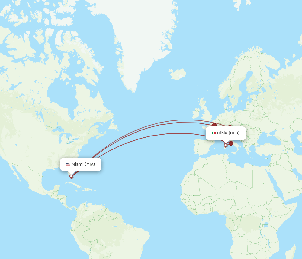 MIA-OLB flight routes