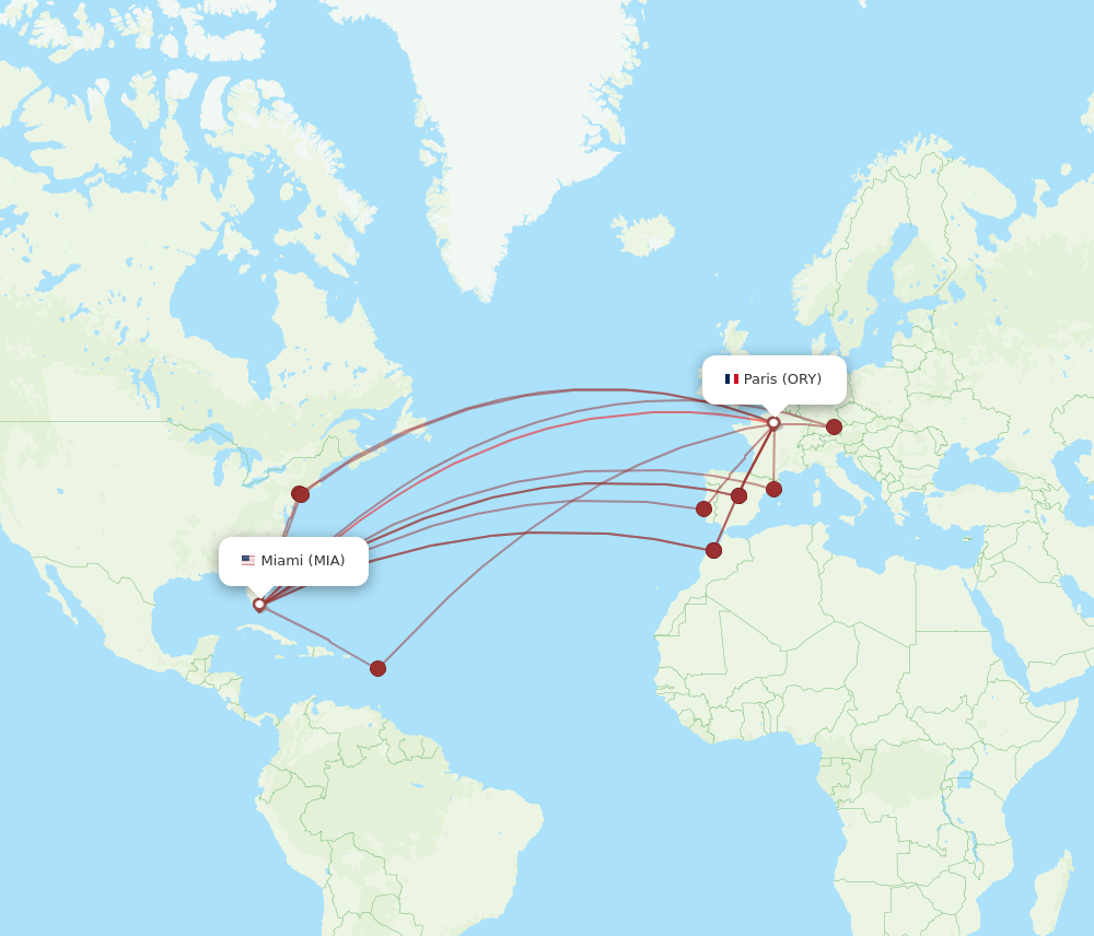 MIA to ORY flights and routes map