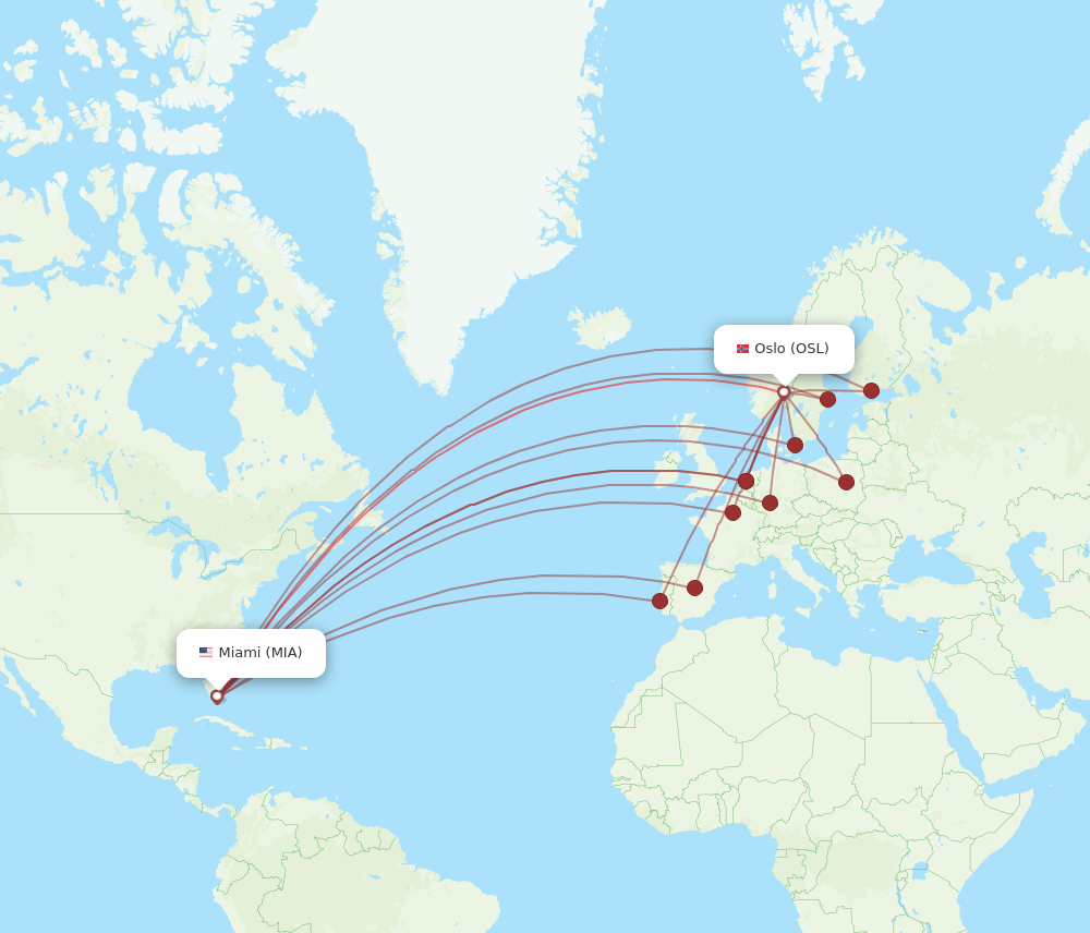 MIA to OSL flights and routes map
