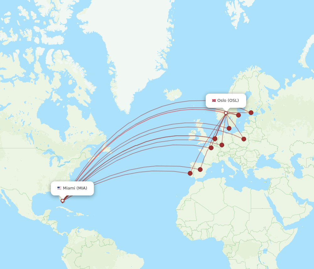 MIA-OSL flight routes