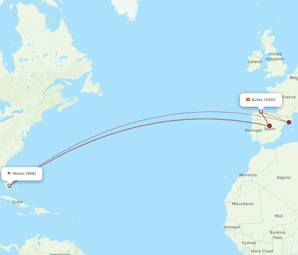 MIA-OVD flight routes
