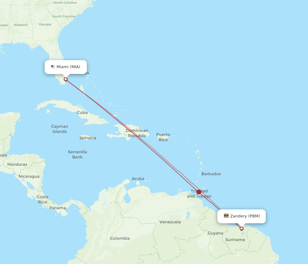 MIA-PBM flight routes