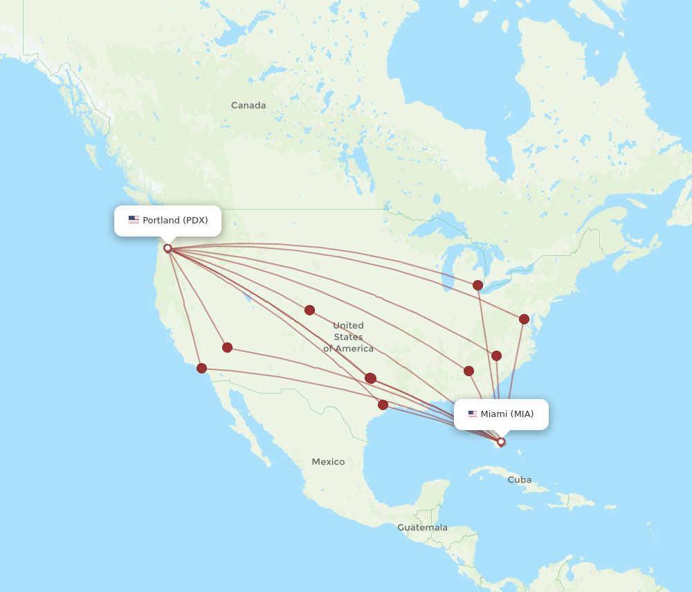 MIA to PDX flights and routes map