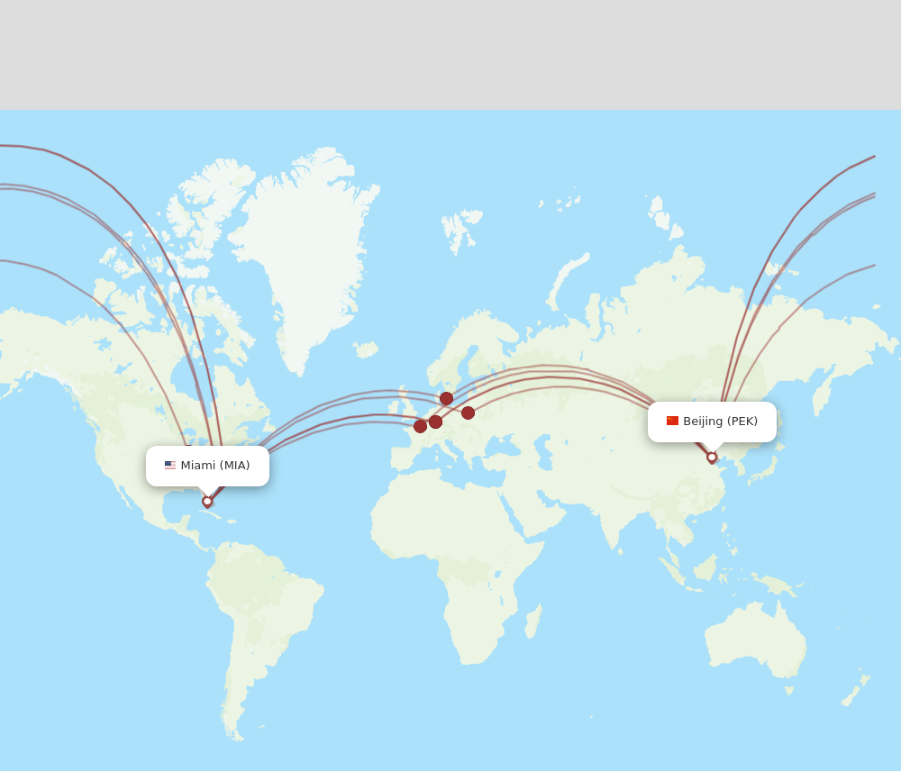 MIA to PEK flights and routes map