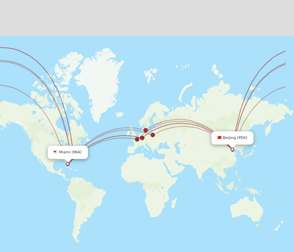 MIA-PEK flight routes