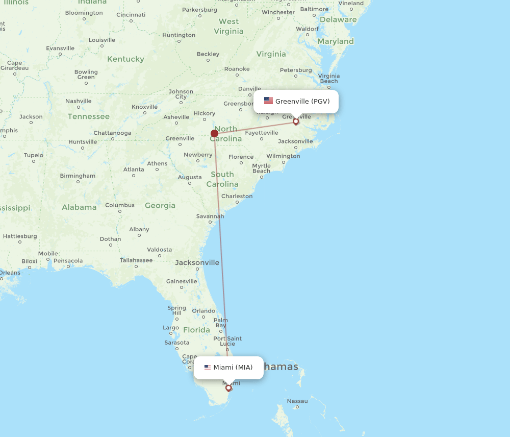 MIA-PGV flight routes