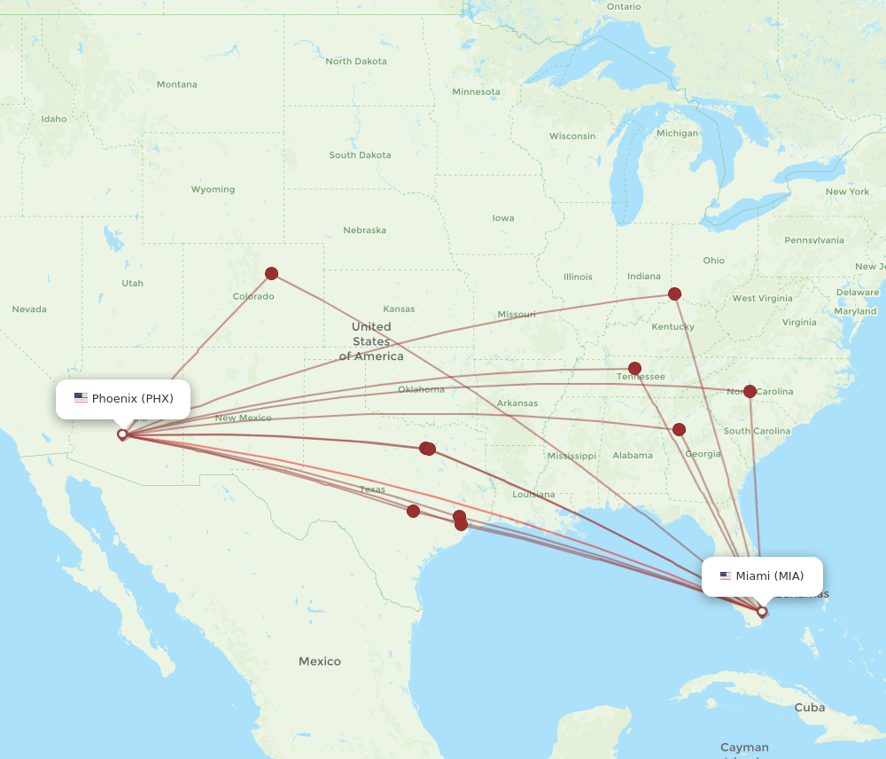 MIA-PHX flight routes